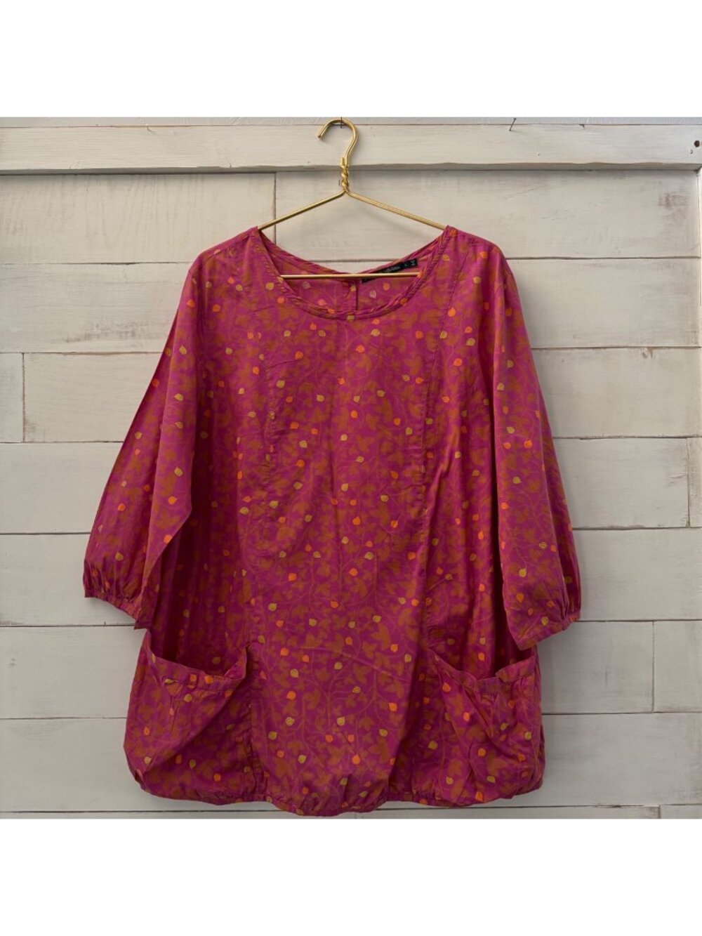LARGE Gudrun Sjoden Pink Fig Leaf Button Back Tunic Smock Top